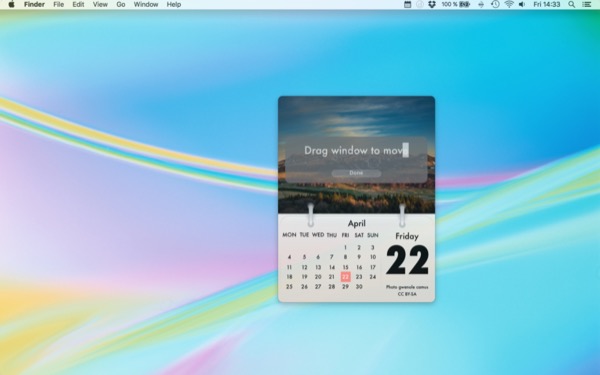 デスクトップ上に常に表示できる Mac用のマンスリー デイカレンダー
