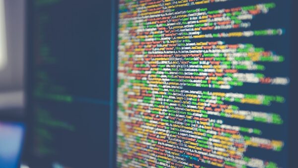 Colorful software or web code on a computer monitor