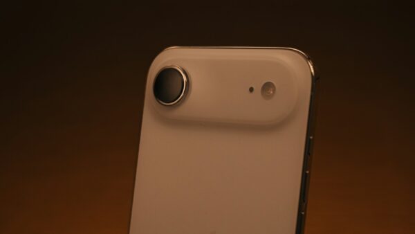 Close-up of a white smartphone camera lens