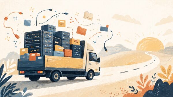 サーバー移行作業のお知らせ——引越しトラックのイラスト