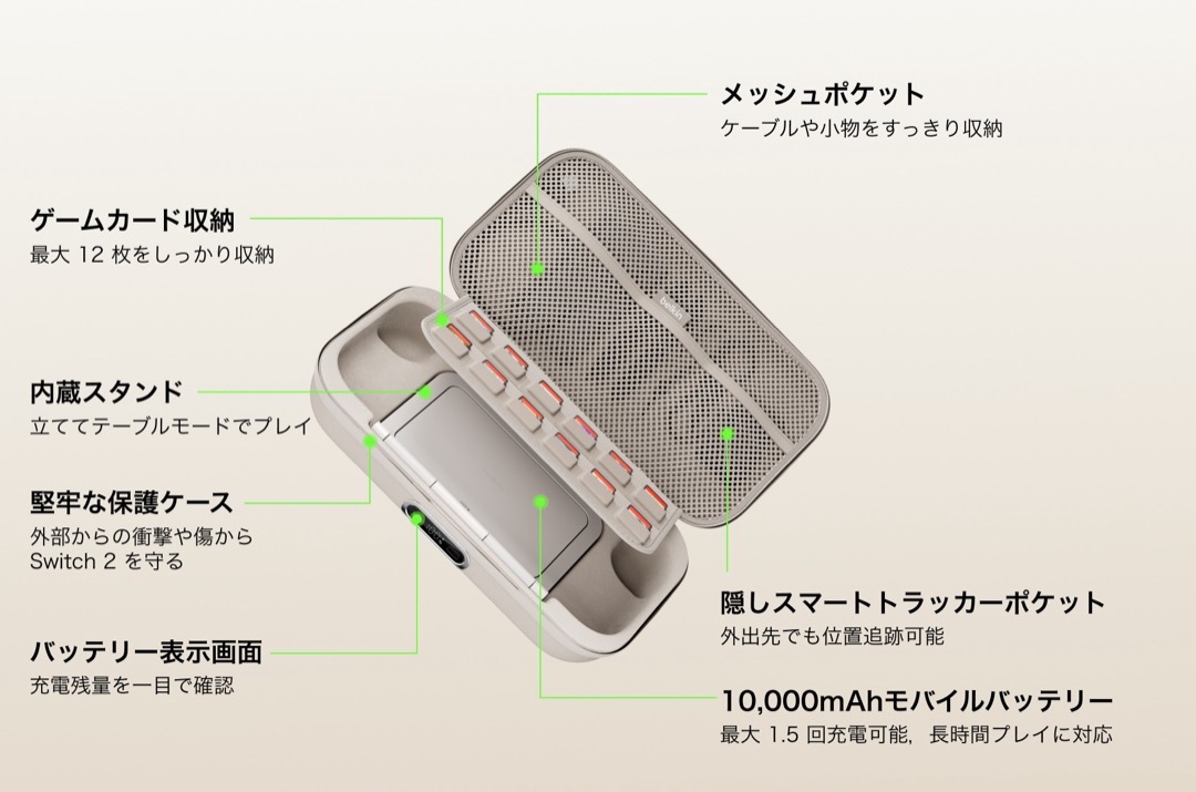 Gaming Switch 2 モバイルバッテリー付充電ケース Pro