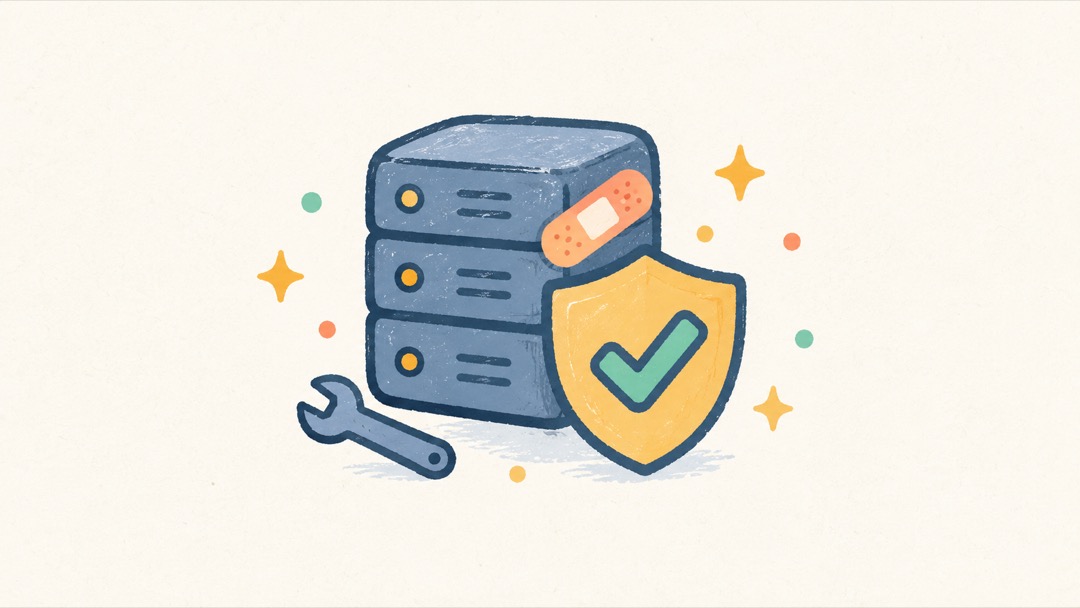 HPの脆弱性への対応が完了したことを示すサーバーと盾のアイコン